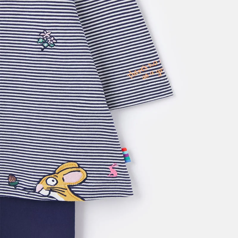 Joules Gruffalo Artwork Christina Organically Grown Cotton Dress And Legging Set - Gruffalo Navy Stripe-2